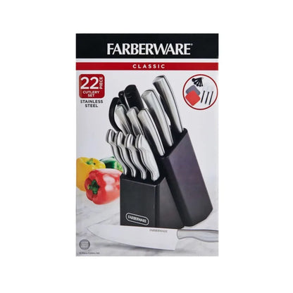 Farberware Classic 22 Piece Stamped Stainless Steel Knife Set and Utensil Set